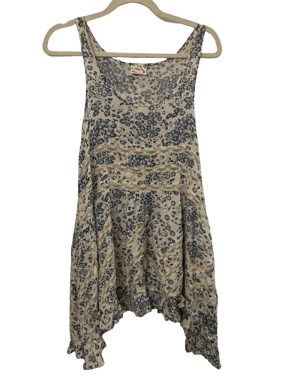 Intimately Free People BohoFairy Grunge Floral Tank Dress in Cream and Navy XS